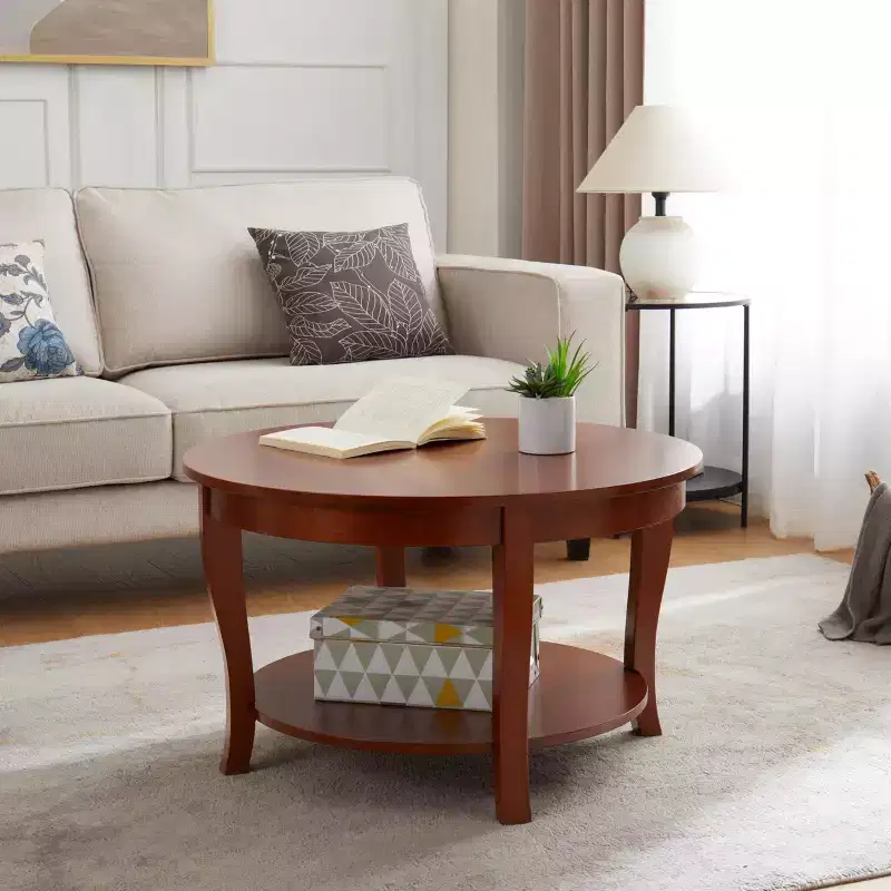 Round coffee table, 2-tier side table with wooden legsideal for living rooms, bedrooms, apartments, studios, or reception areas