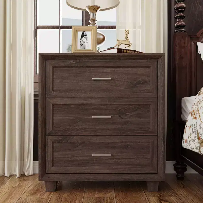 Famapy Large - Capacity 3 - Drawer Nightstand Vintage Wood Bedside Table Side Cabinet