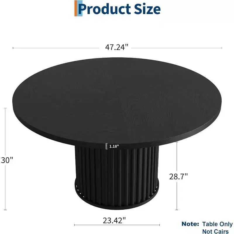 47Inch Industrial Round Dining Table for 4-6 People, Dining Room Table with Sturdy Waveform Metal Pedestal Base, for Dining Room, Kitchen