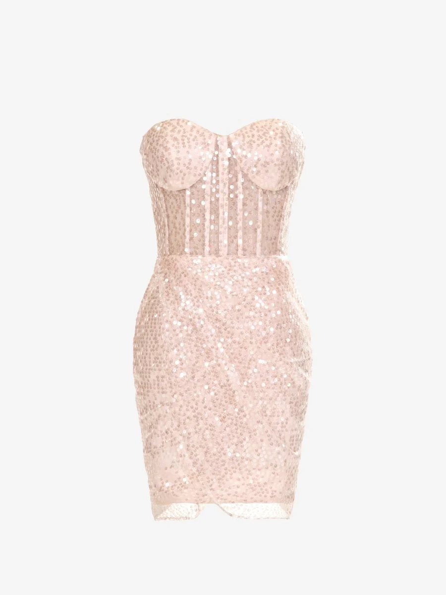 Champagne Sheath Sweetheart Sequins Homecoming Dress
