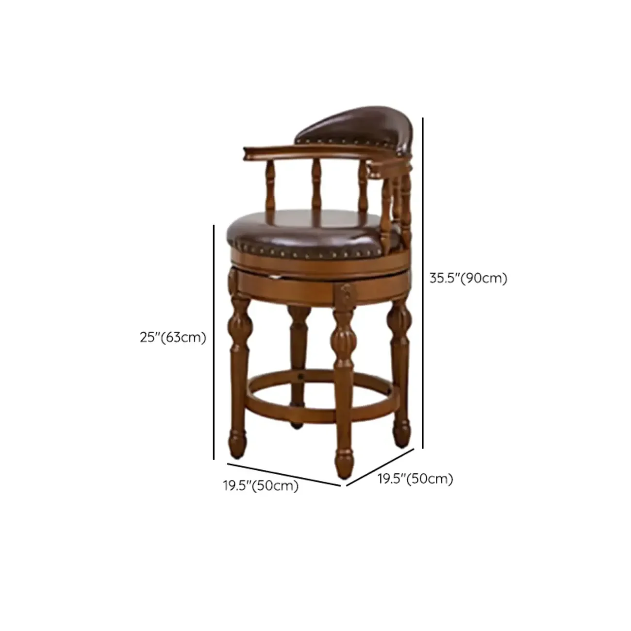 Traditional Brown Rubberwood Cushioned Bar Stools