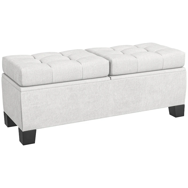 Storage Ottoman Bench, Upholstered End of Bed Bench with Steel Frame, Button Tufted Storage Bench with Safety Hinges