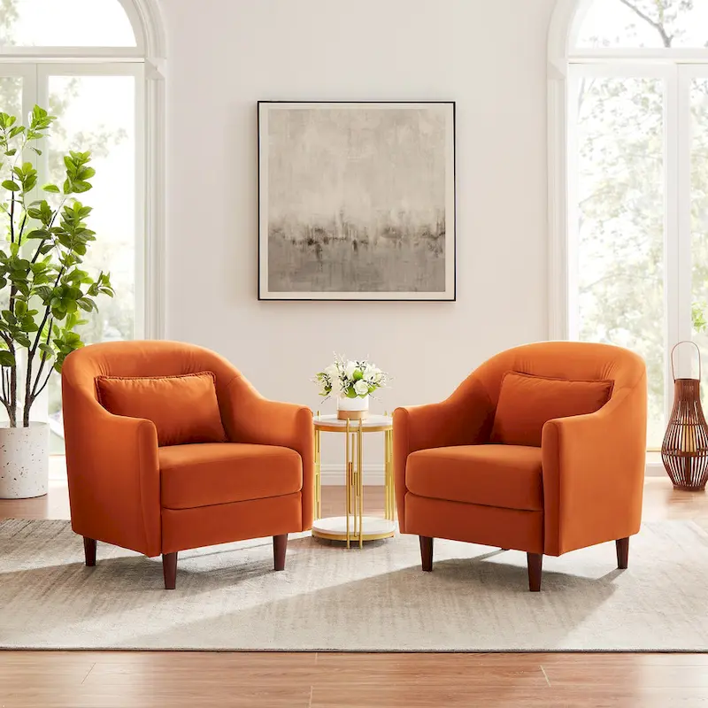 Velvet Barrel Accent Chair Set of 2 - Multiple Colors