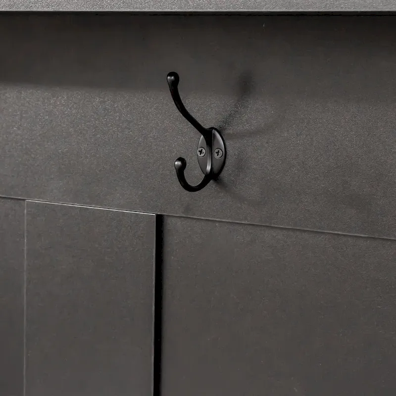 Farmhouse Hall Tree with Wood Grain Bench, Hooks and Bottom Cabinets