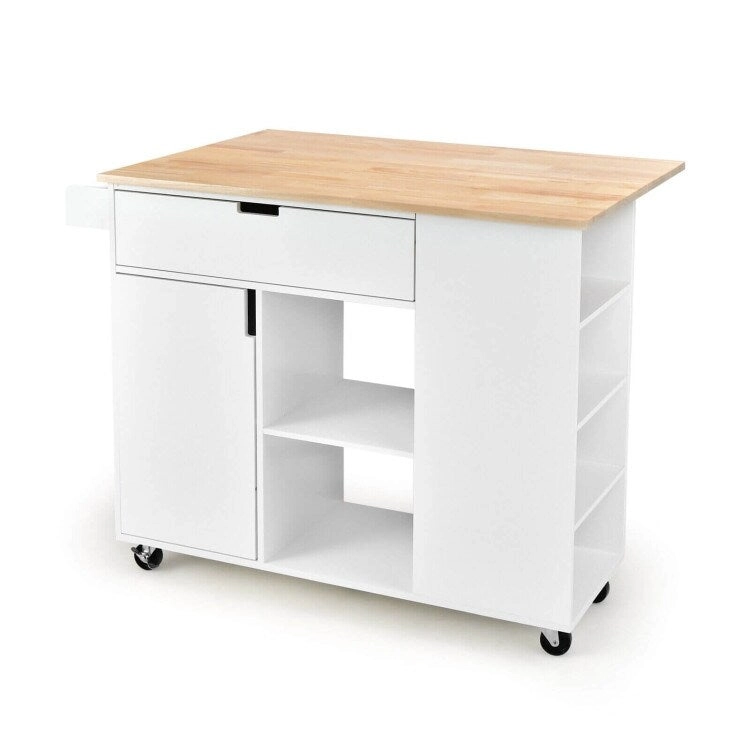 Drop-Leaf Kitchen Island with Rubber Wood Top - 49 x 30 x 36(L x W x H)