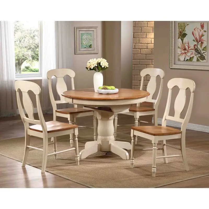 Round Dining Table with Butterfly Leaf and 4 Napoleon Chairs