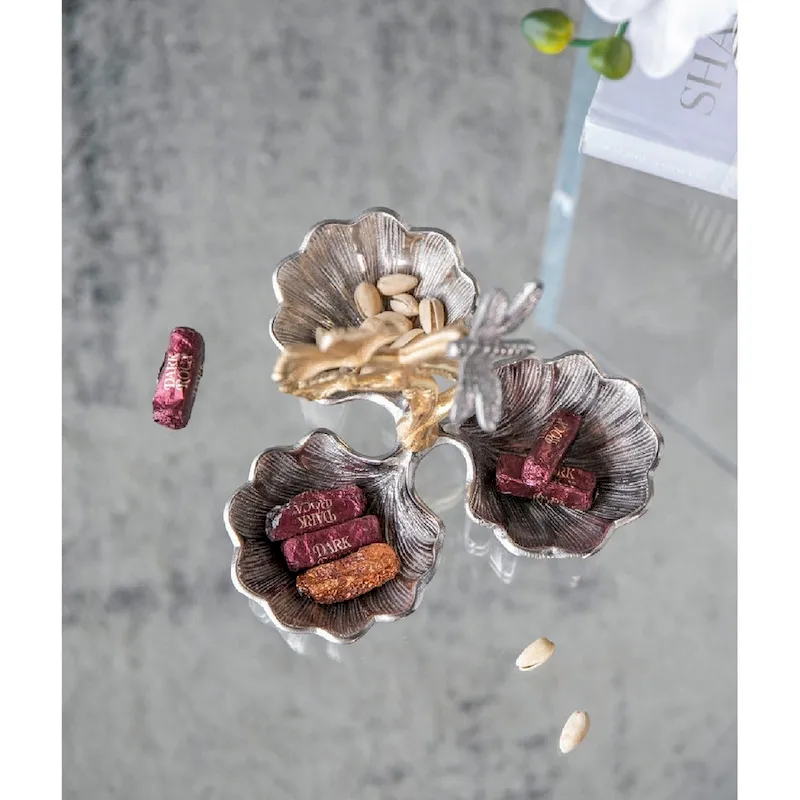 A&B Home Gingko Leaf Nut Bowl with Dragonfly Detail