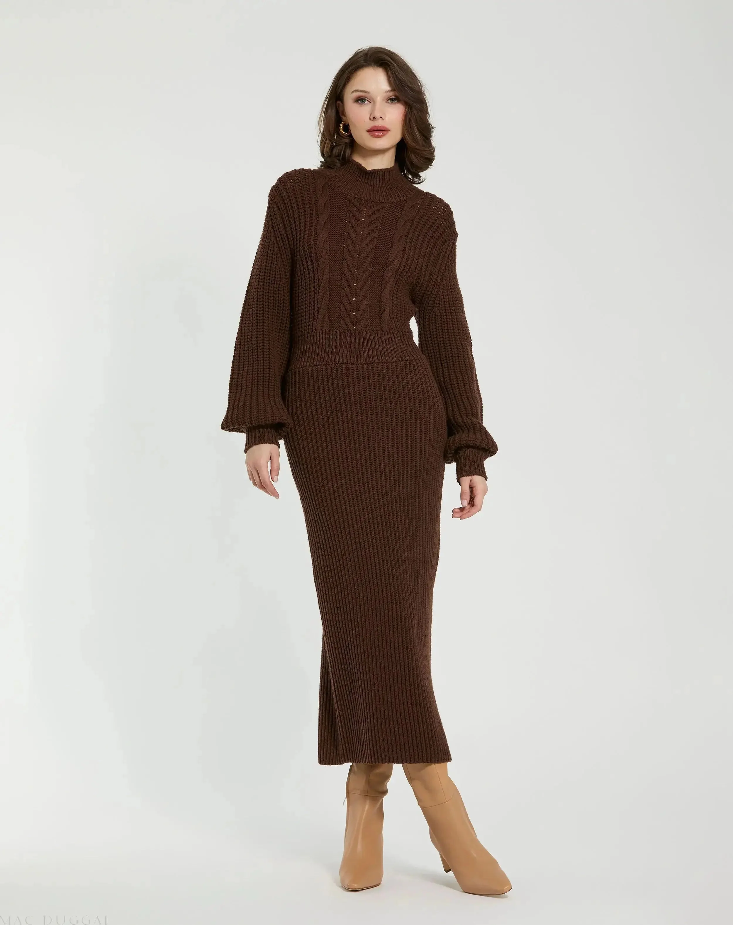 Long Sleeve Turtle Neck Knit Midi Dress