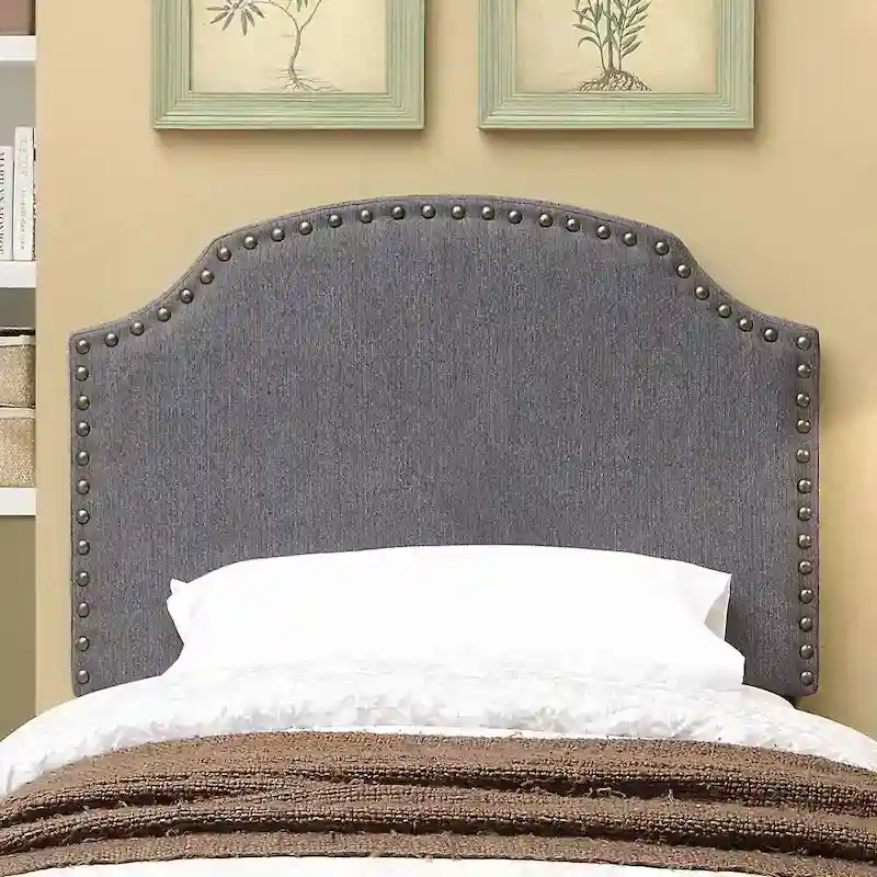 Emira Transitional Grey Adjustable Flax Upholstered Nailhead Headboard by Furniture of America