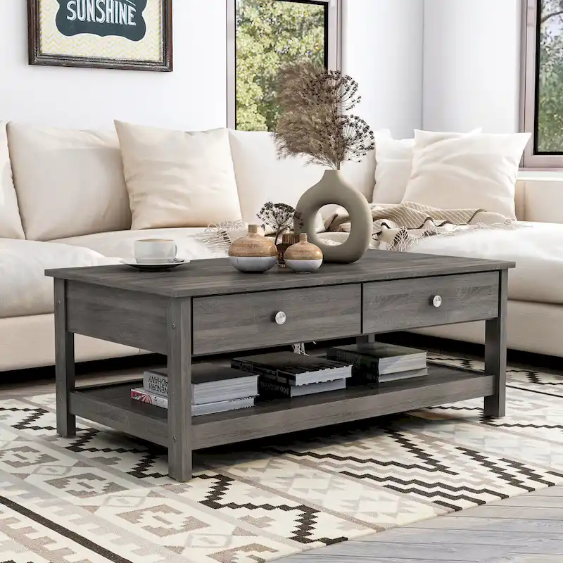 Rustic Grey 43-inch Single-Layer Wooden Coffee Table