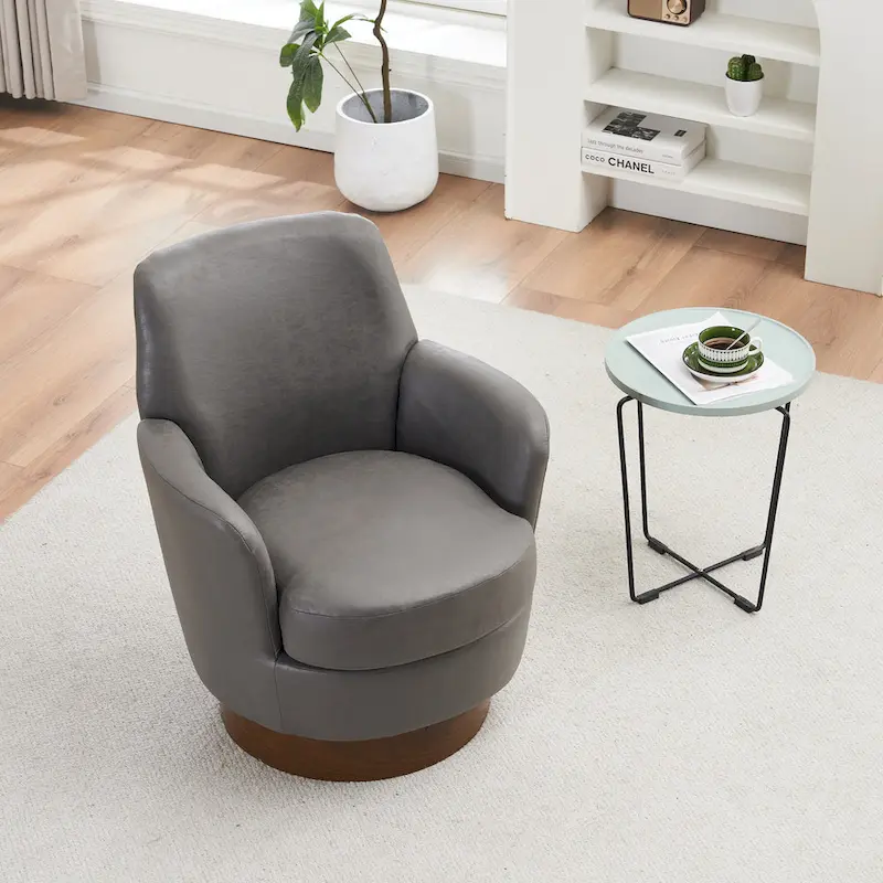 Brown PU Leather 360° Swivel Barrel Chair - Single Seat