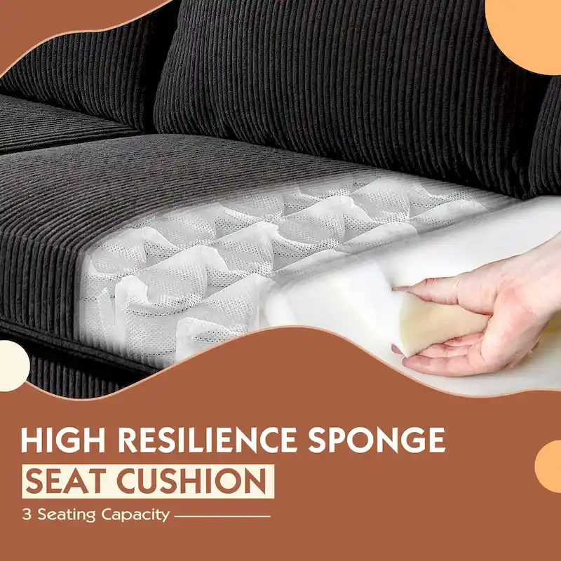 L-Shaped Reversible Chaise Sofa - Polyester Fabric - 3 Seater