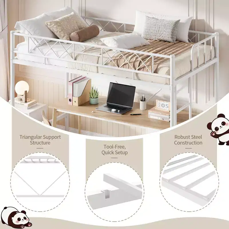 Twin Over Full Heavy Duty Metal Bunk Bed, Sturdy Quiet Construction with Ladder & Guardrails, Space-Saving Design, No Box Spring Required