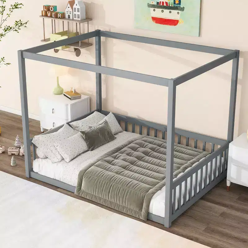 Whisen Full Canopy Floor Bed with Fence & Guardrails