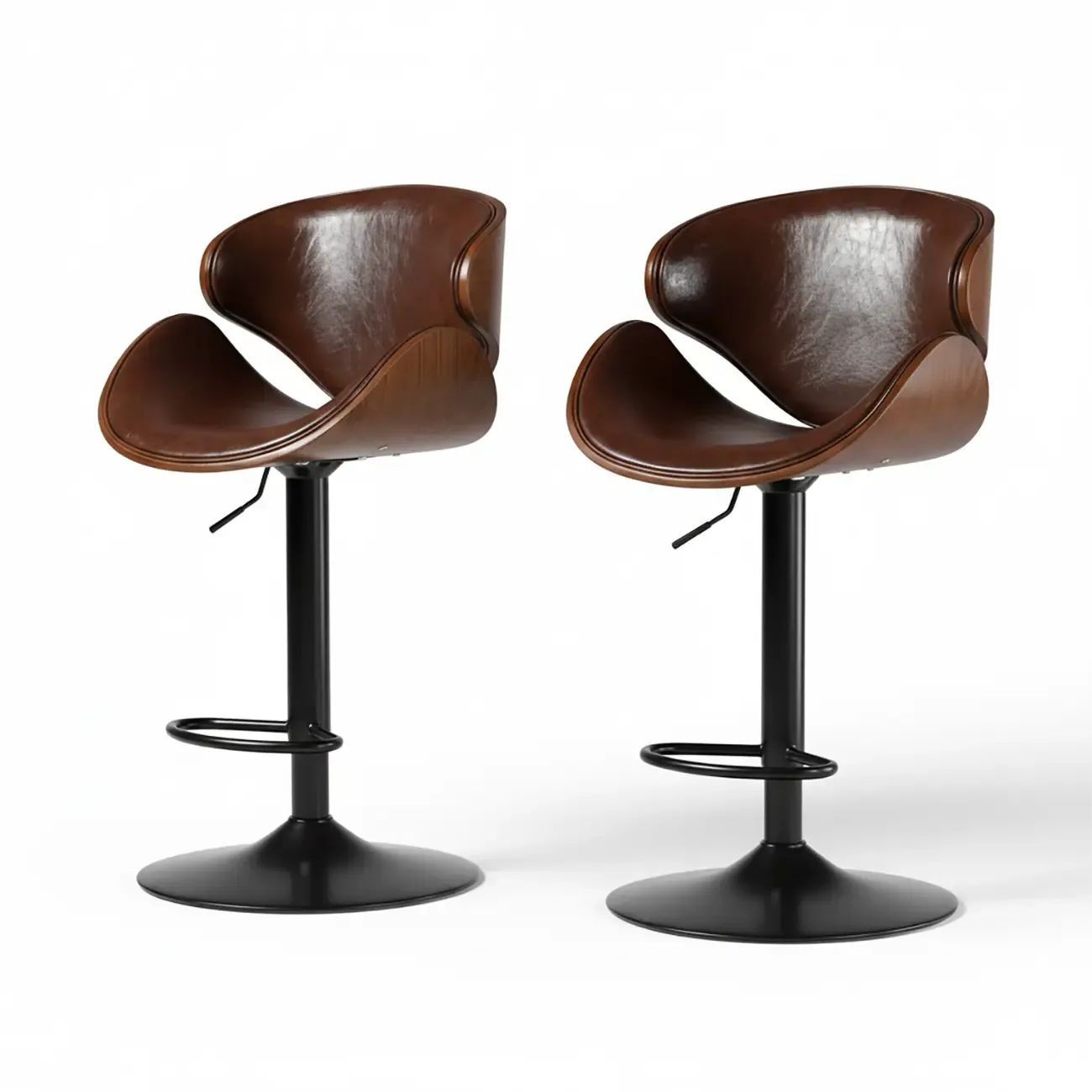 Modern Adjustable Leather Swivel Bar Stools with Backs