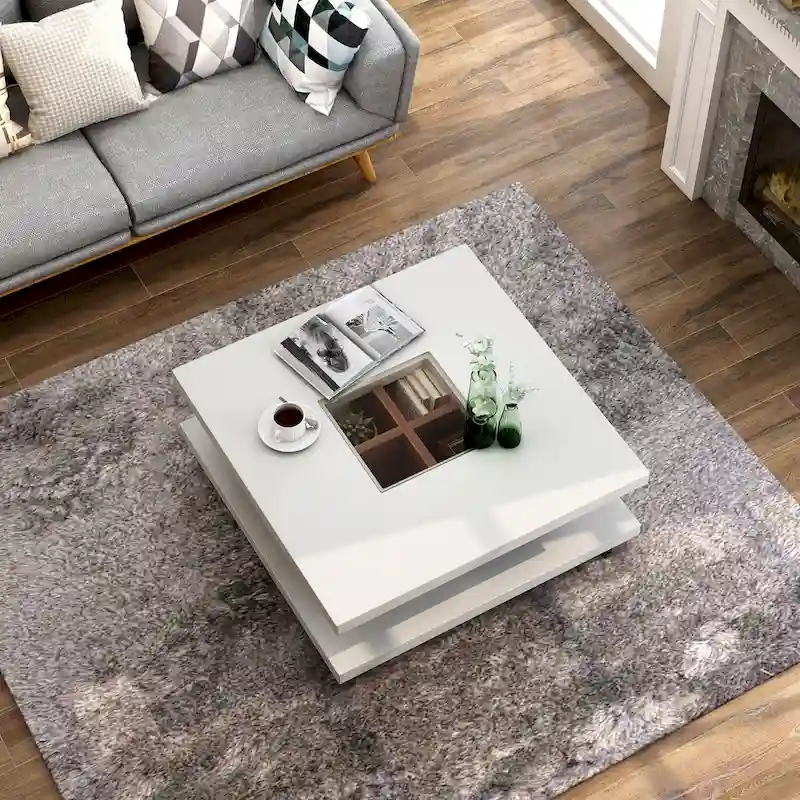 White 2-Tier Glass Insert Low-Profile Coffee Table