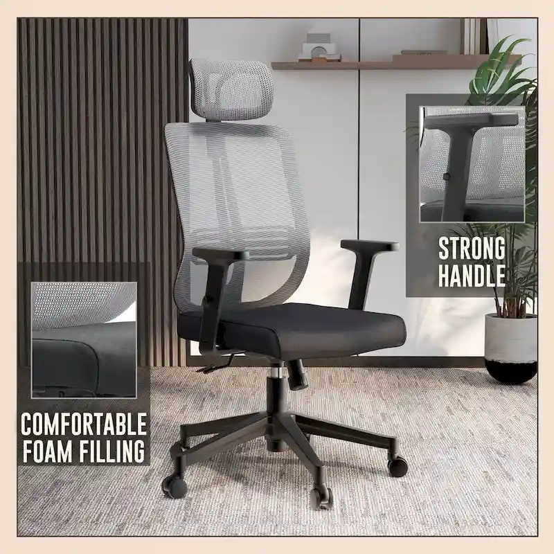 Adjustable Office Chair with Mesh Back and Headrest Nift Series by LeisureMod