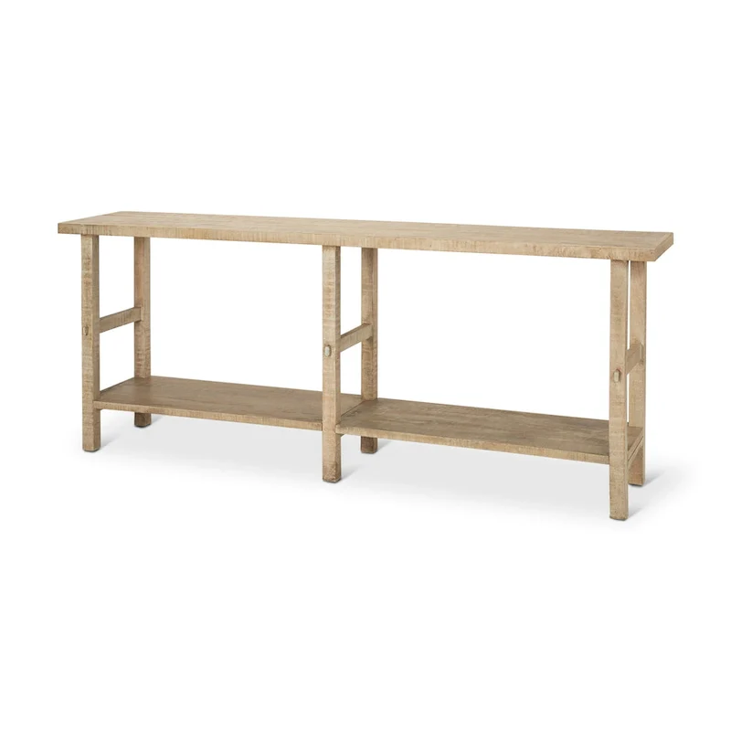 Light Brown & Medium Brown Blonde Wood 2-Shelf Console Table