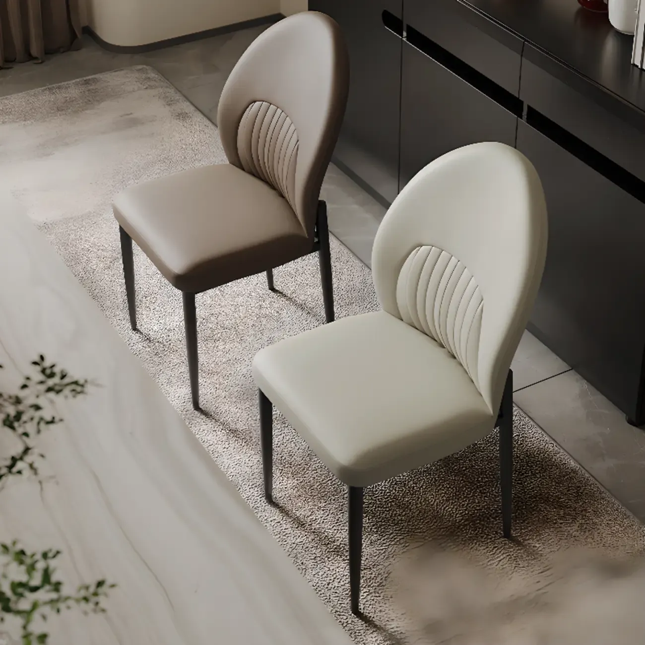 Modern Oval Back Faux Leather Armless Dining Chair