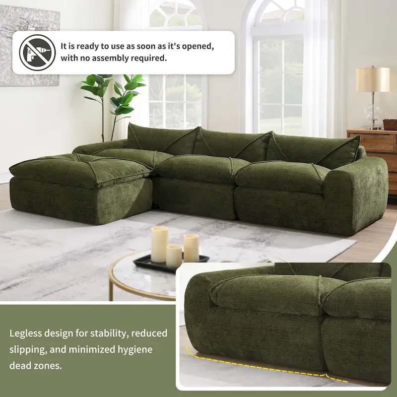 116-In Modern Chenille Sectional Sofa with High Density Foam,No Assembly Required