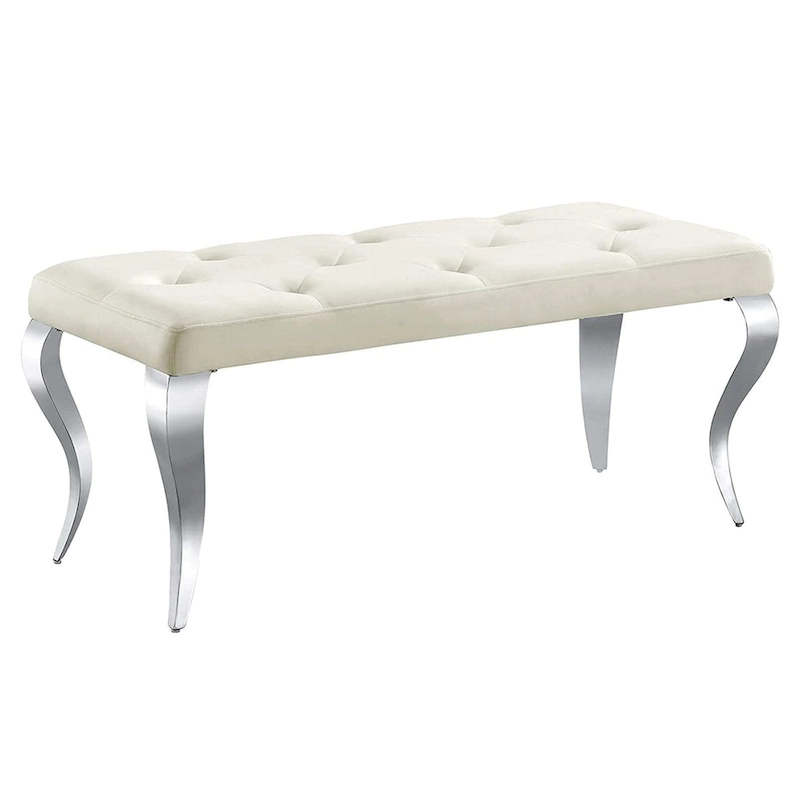 Luxury Velvet Bench Button Tufted Upholstered Dining Bench with Polished Metal Legs