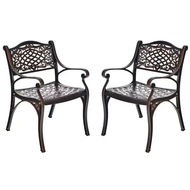 Costway 3 PCS Patio Dining Bistro Set Cast Aluminum Round Patio Table W/Chairs