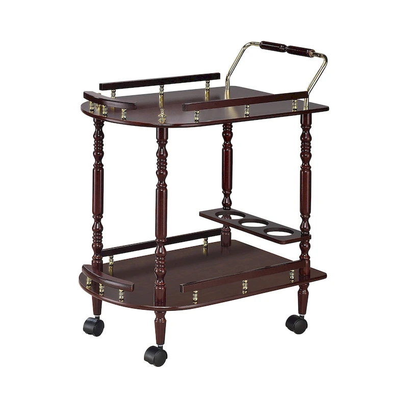 2-Tier Serving Cart with Casters in Merlot and Brass