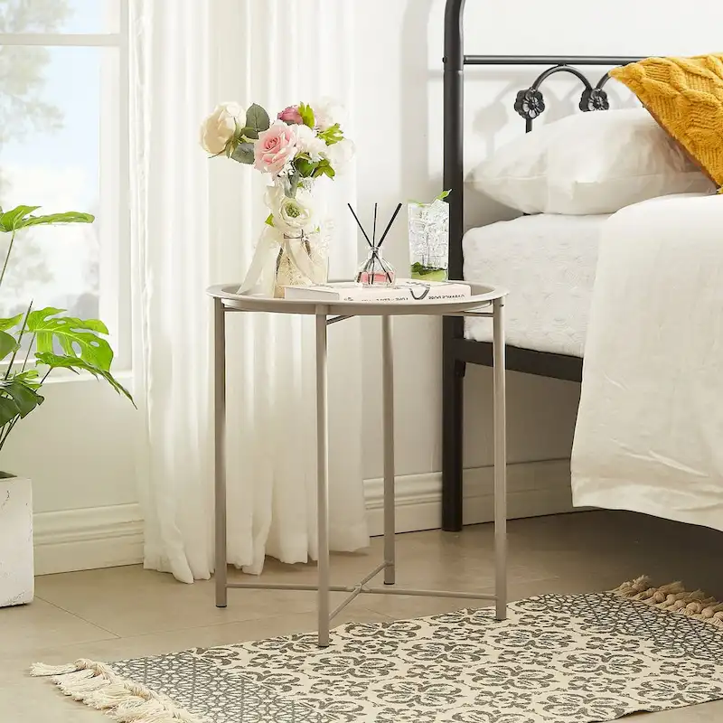 Folding Round TV Tray Tables, Small Round Steel Side Table, No Assembly Required - 18.5 x 18.5 x 19.7 in