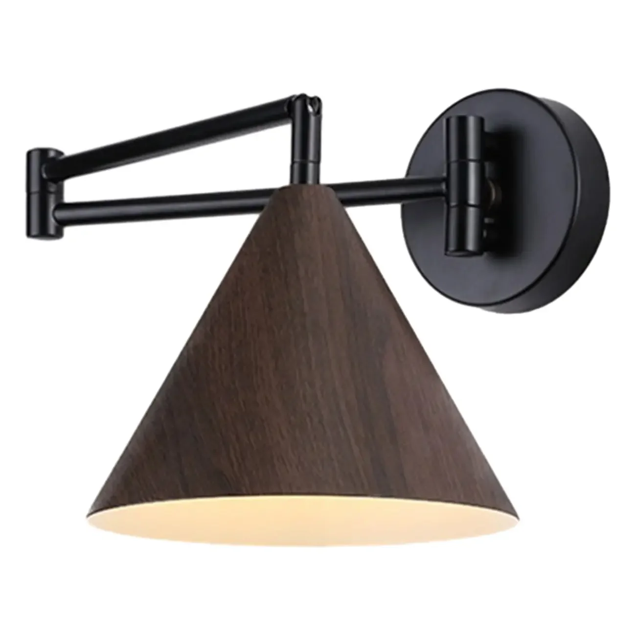 18 Small Bedside Swing Arm Wall Light with Wooden Shade
