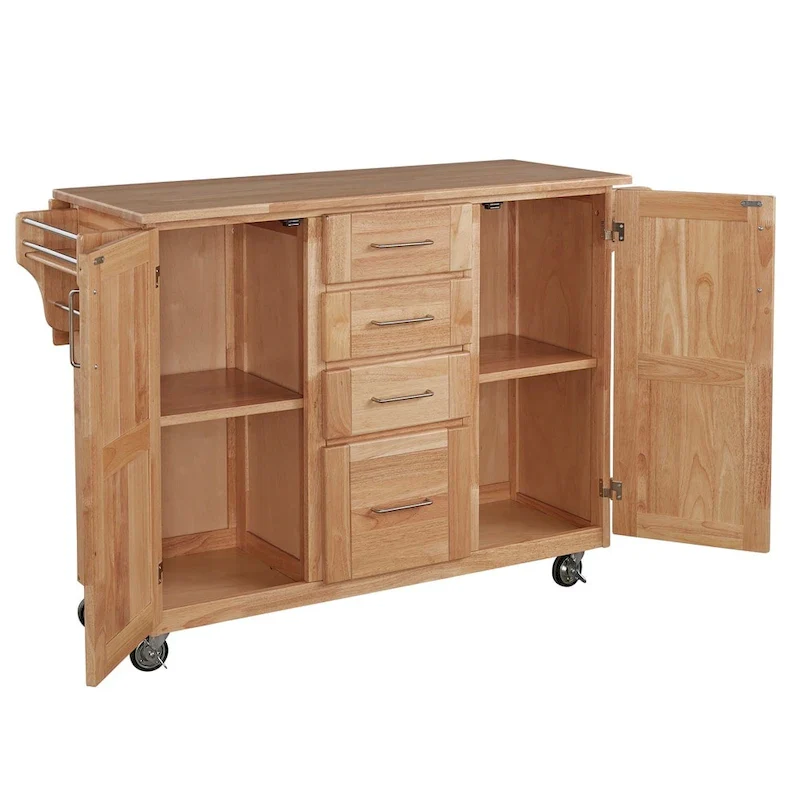 Kitchen Cart with Breakfast Bar - Drop Leaf Storage Island on Wheels (Natural Wood)