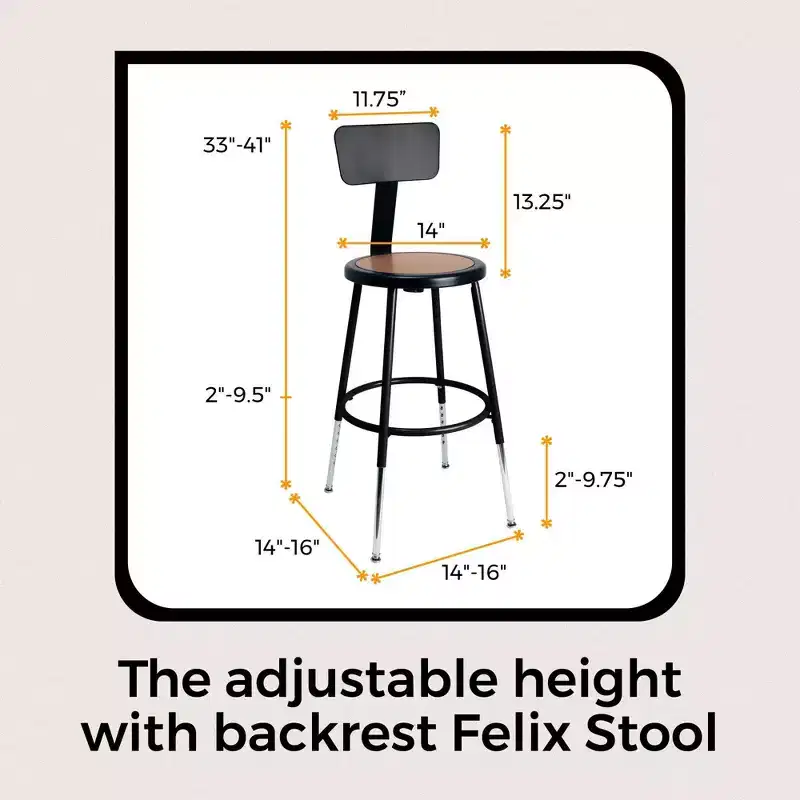 Hampden Furnishings 19-27" Felix Collection Steel Stool with Backrest