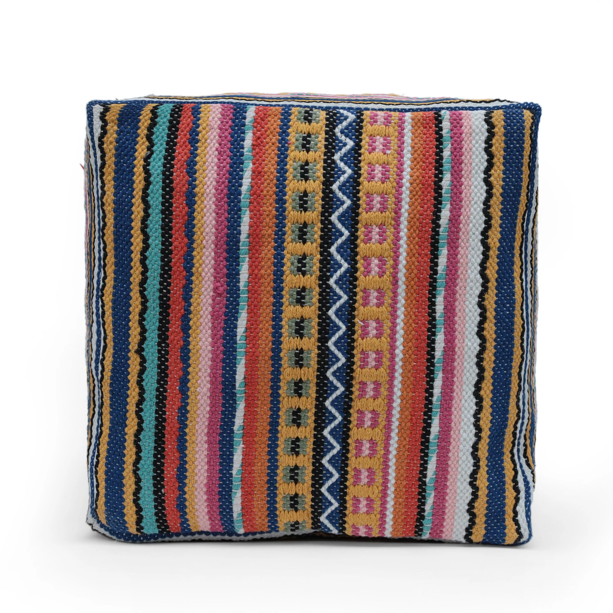 Boho Handcrafted Peruvian Print Cube Pouf - NH615413