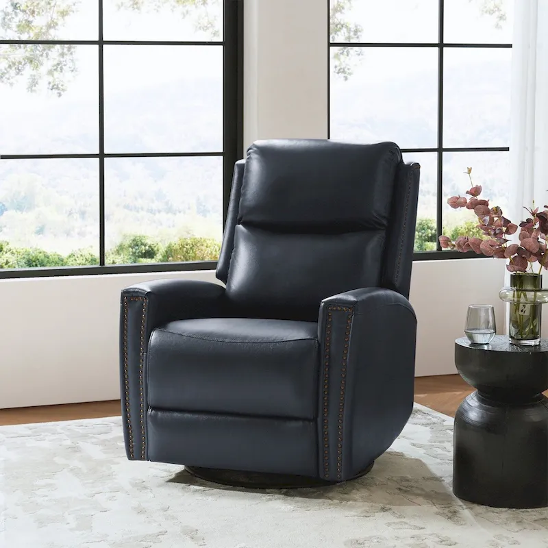 Fiacro 30.31Wide Modern Genuine Leather Wingback Swivel Rocker Recliner with Nailhead Trims