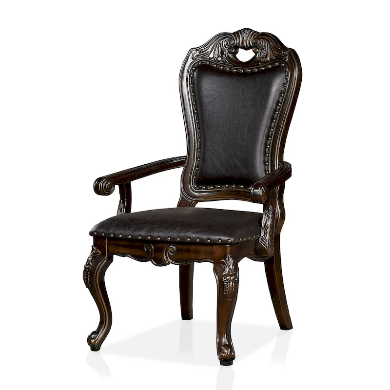 Abeni Traditional Walnut Solid Wood Nailhead Trim Arm Chairs (Set of 2) by Furniture of America