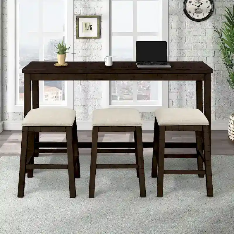 4 Pieces Counter Height Table with Fabric Padded Stools