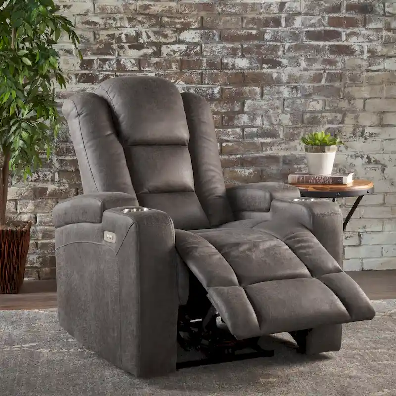 Slate Microfiber Power Recliner with USB Port