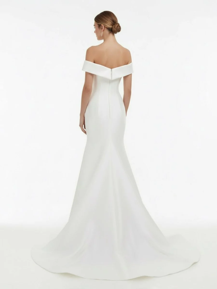 Chic Satin Off the Shoulder Sleeveless Sweep-Train Bridal Dress
