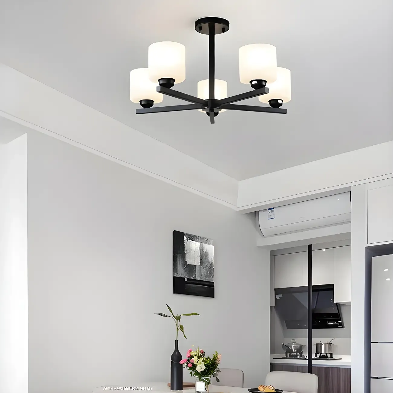 Modern Metal Cylinder Frosted Glass Semi Flush Ceiling Light