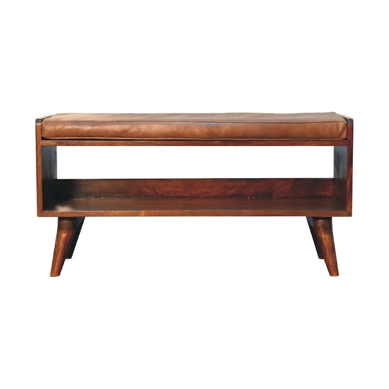 Chestnut Brown Leather Single Bench