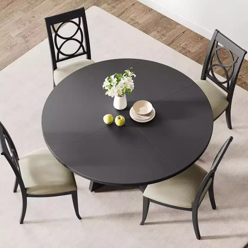 47-Inch Round Large Dining Table Set for 4 to 6, Farmhouse Dinner Table with Wooden Top and Legs - (No Chairs)