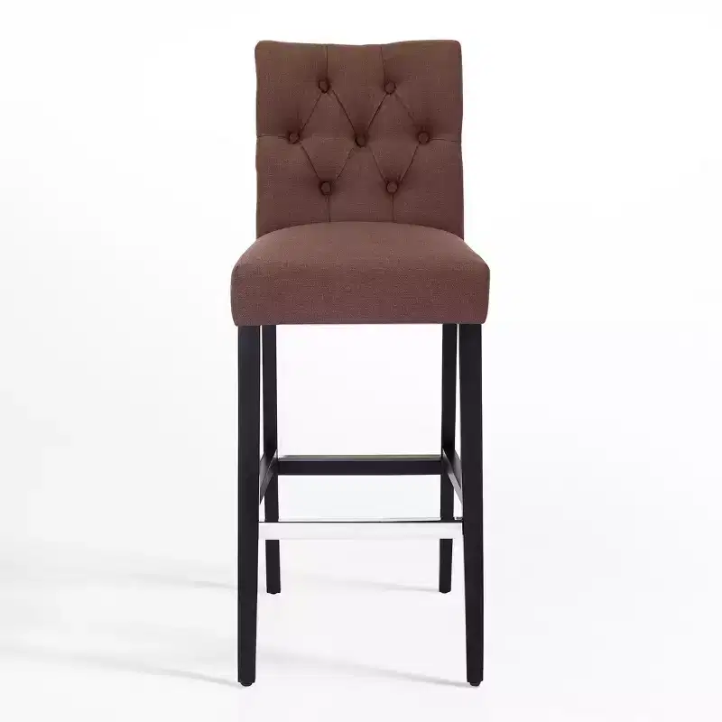WestinTrends 29 Upholstered Linen Fabric Tufted Bar Stool Chair, Brown