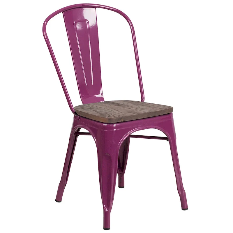 Metal Stackable Chair with Wood Seat - 17.75W x 20D x 33.5H - 17.75W x 20D x 33.5H