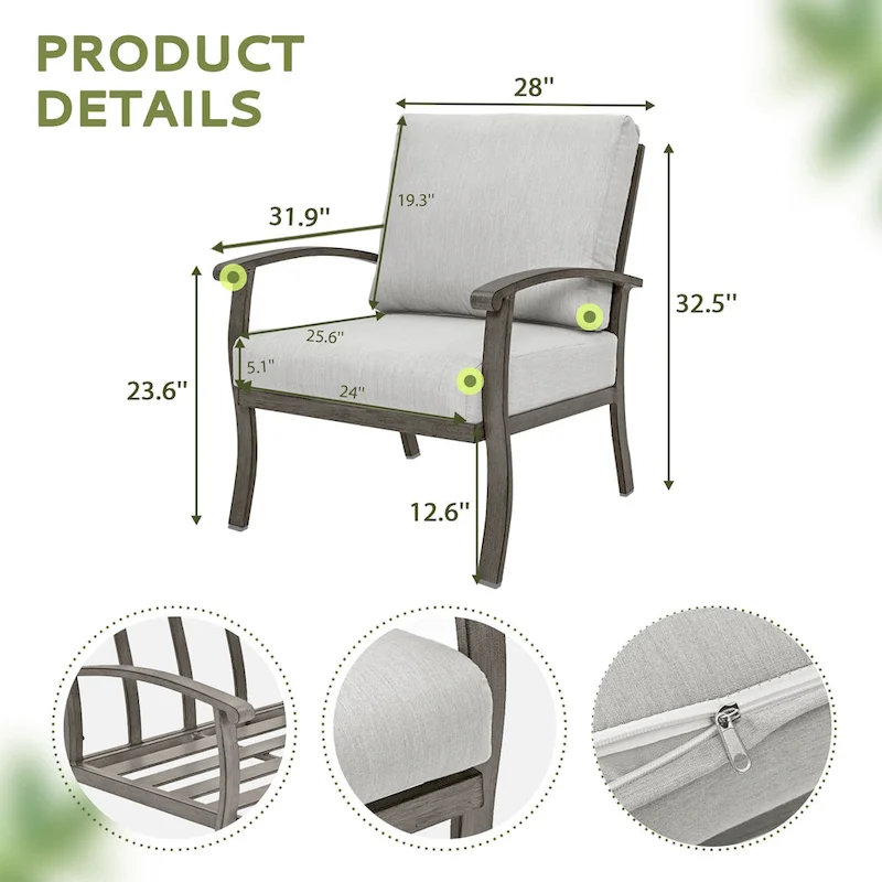 4-Person Aluminum Patio Conversation Set with Coffee Table, Loveseat and Light Gray Cushions