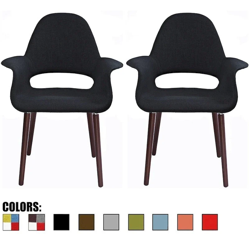 Set of 2 Organic Upholstered Fabric Modern Armchairs with Dark Walnut Brown Wooden Legs for Dining Room Office or Accent Chair