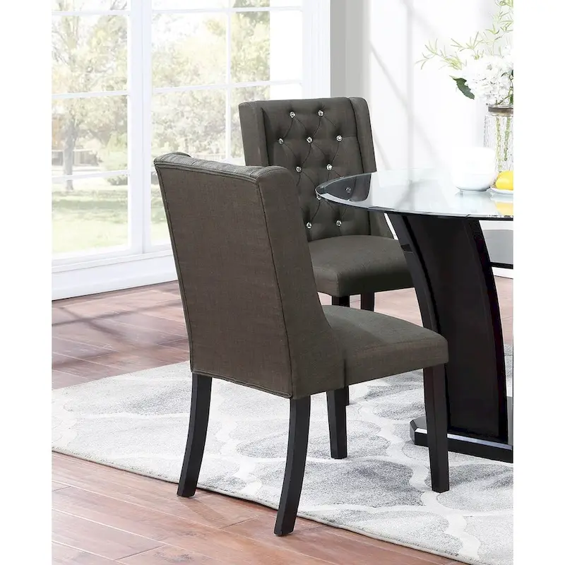 Set of 2 Wingback Dining Chairs, Tufted Faux Leather