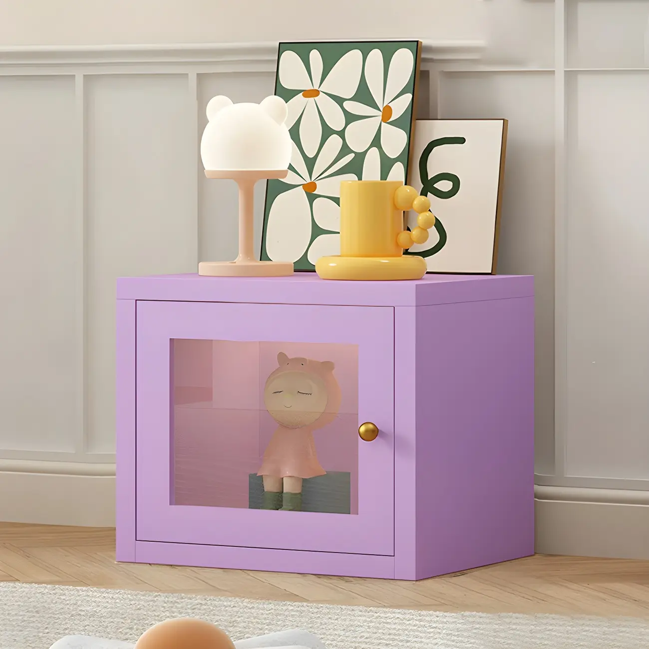 Modern Metal White Display Cabinet with Glass Door