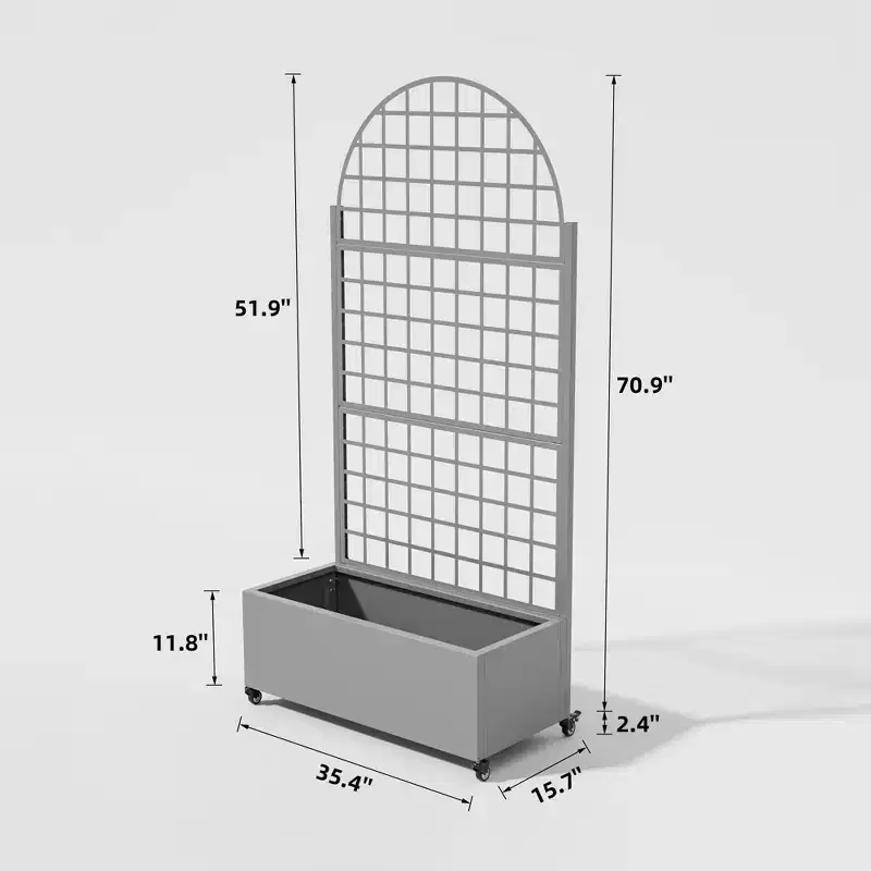 Iron Art Gray Arched Planter Box with Climbing Frame (Checkerboard Pattern) - 180x90x40cm