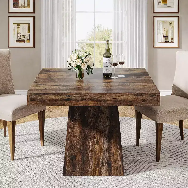 Lantine 31.5-Inch Square Dining Table for 4, Small Kitchen Table with Sturdy Pedestal Base for Dining Room, Living Room, Kitchen, Vintage Brown