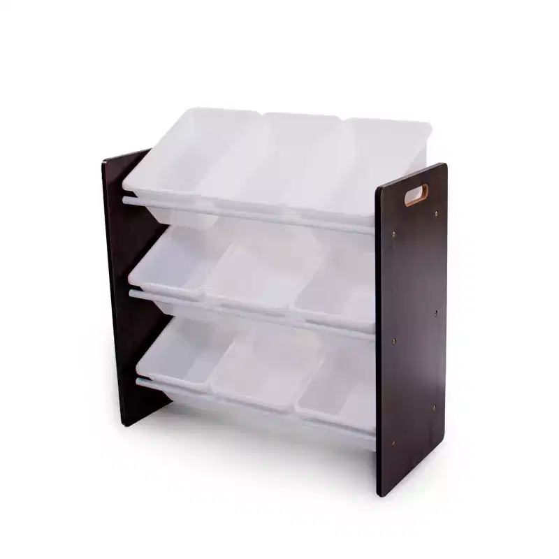 Kids' Toy Storage Organizer with 9 Storage Bins Espresso/White - Humble Crew: MDF Bin Shelves, Kids Storage Furniture