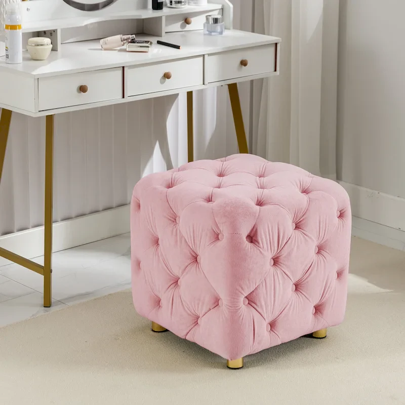 Modern Velvet Upholstered Square Tufted Ottoman by